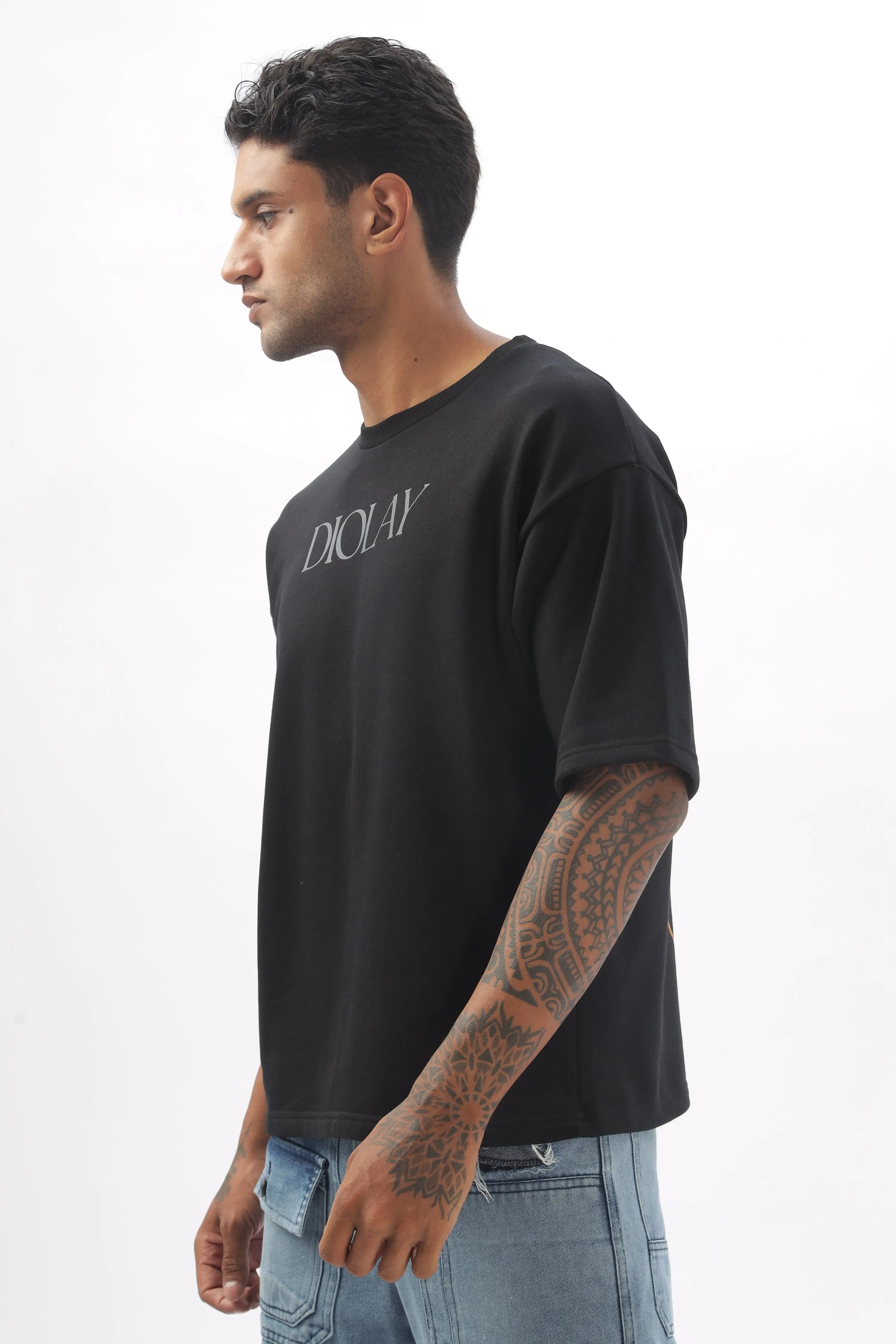 Fearless Typography Oversized Black T-Shirt - Diolay