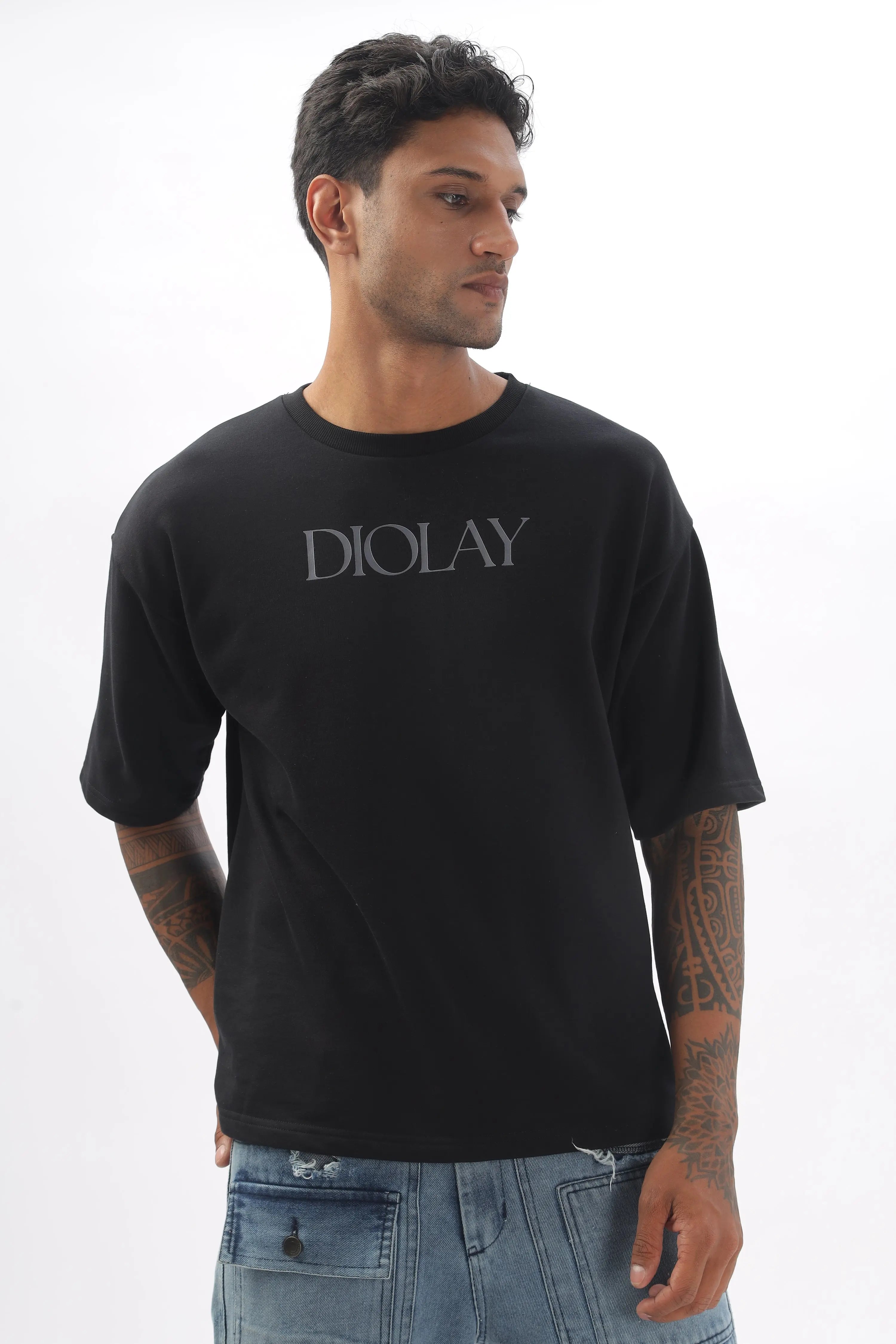 Fearless Typography Oversized Black T-Shirt - Diolay