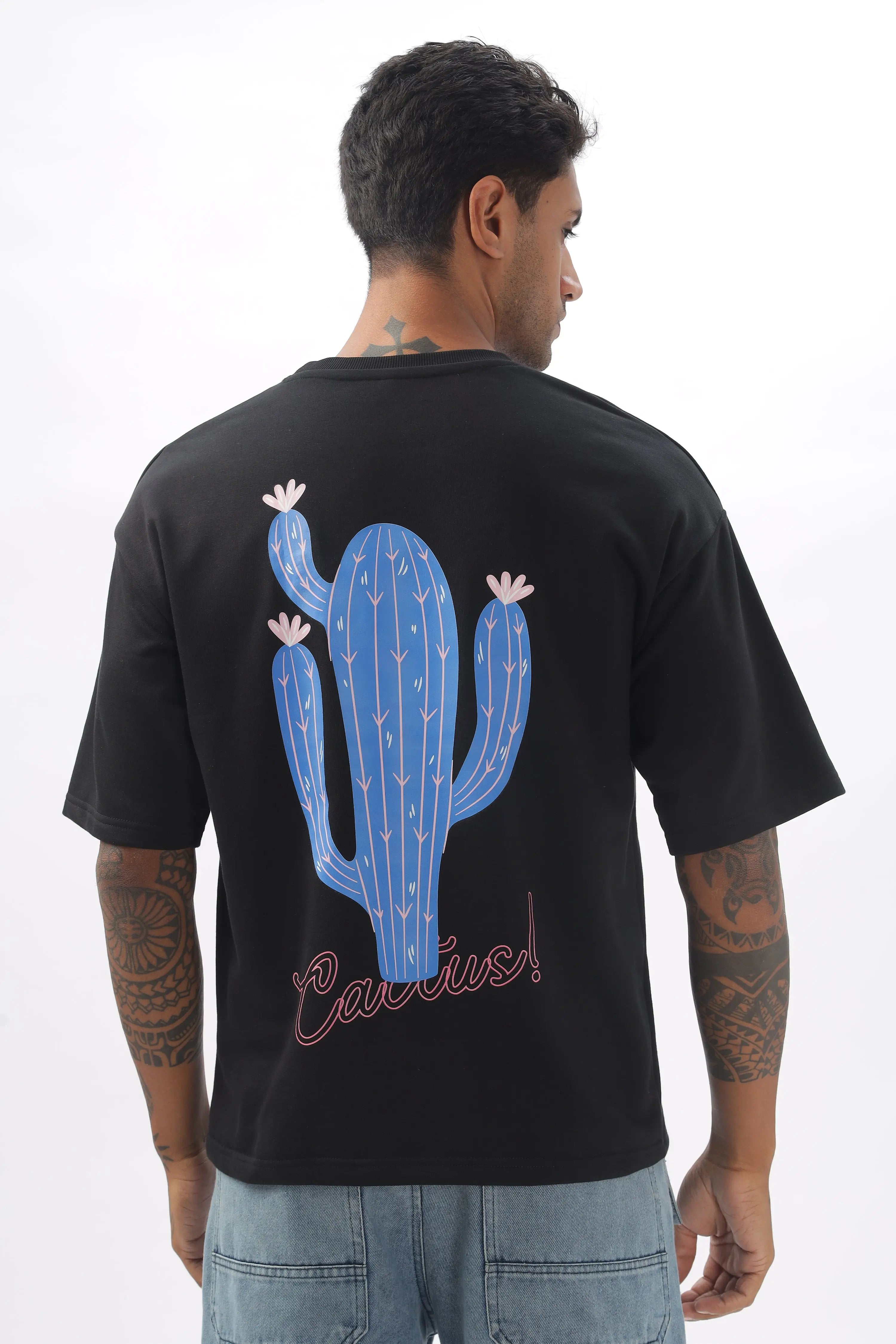 Cactus Oversized Black T-Shirt - Diolay