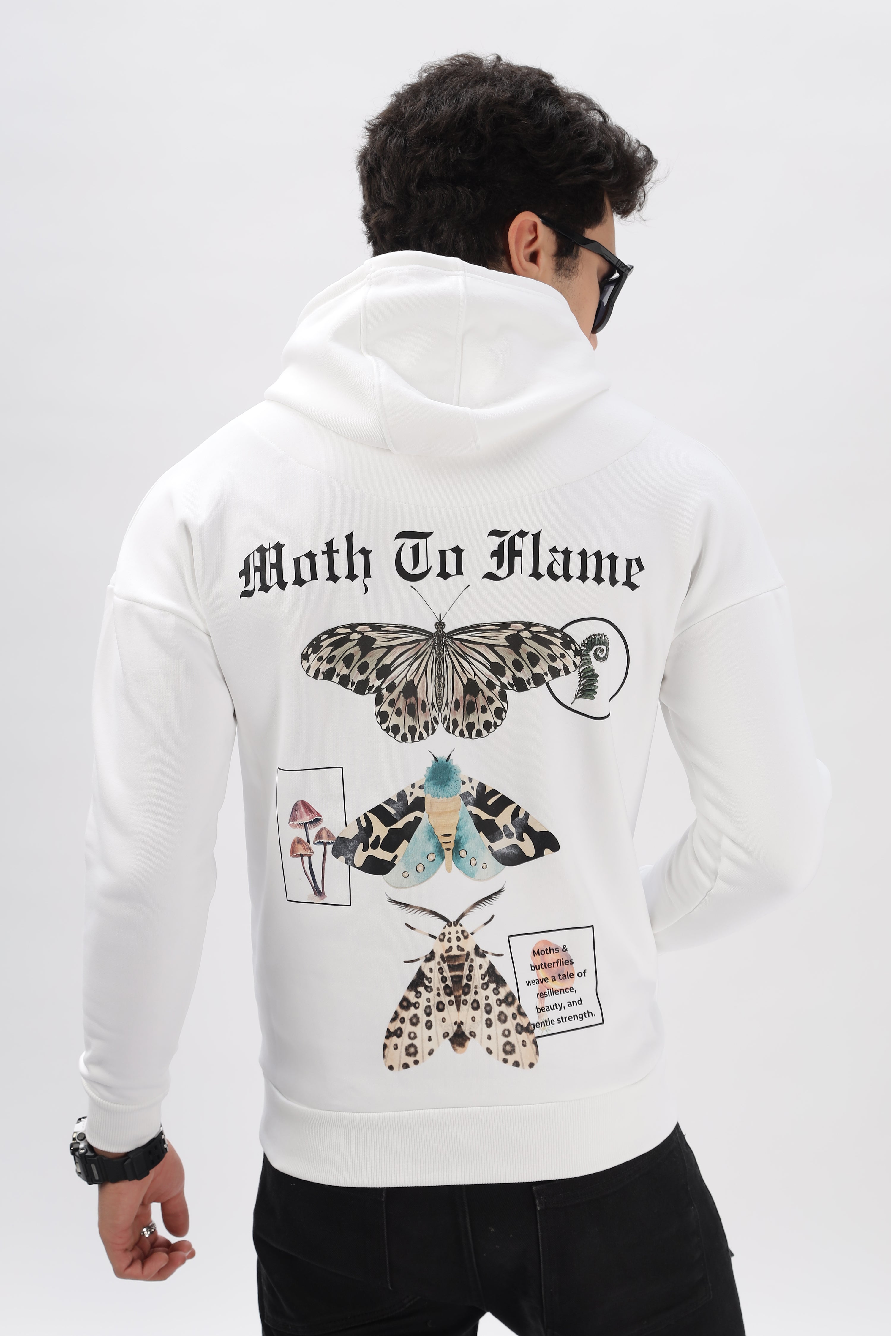 Moth To Flame Oversized White Hoodie