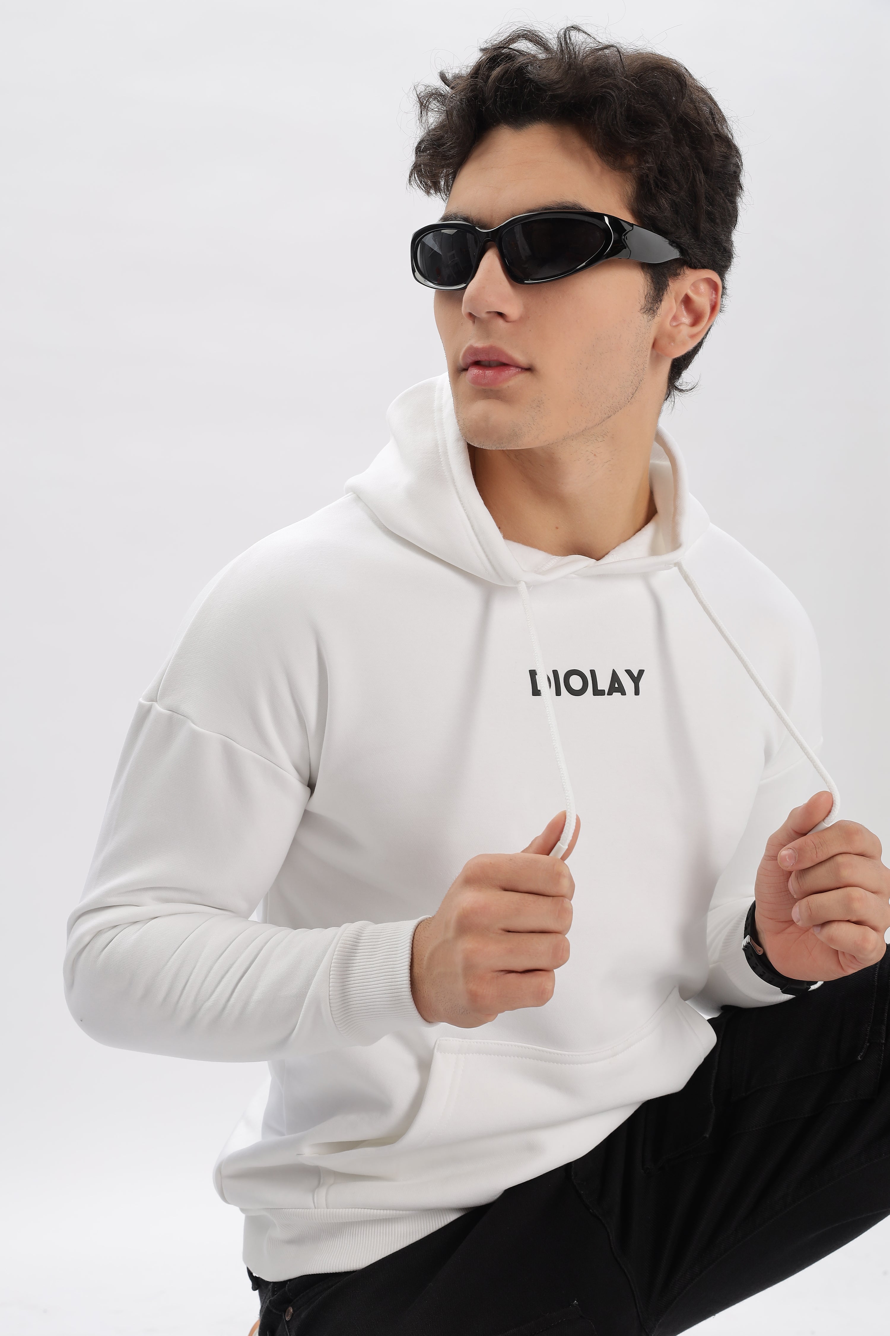 Solid Oversized Fit White Hoodie