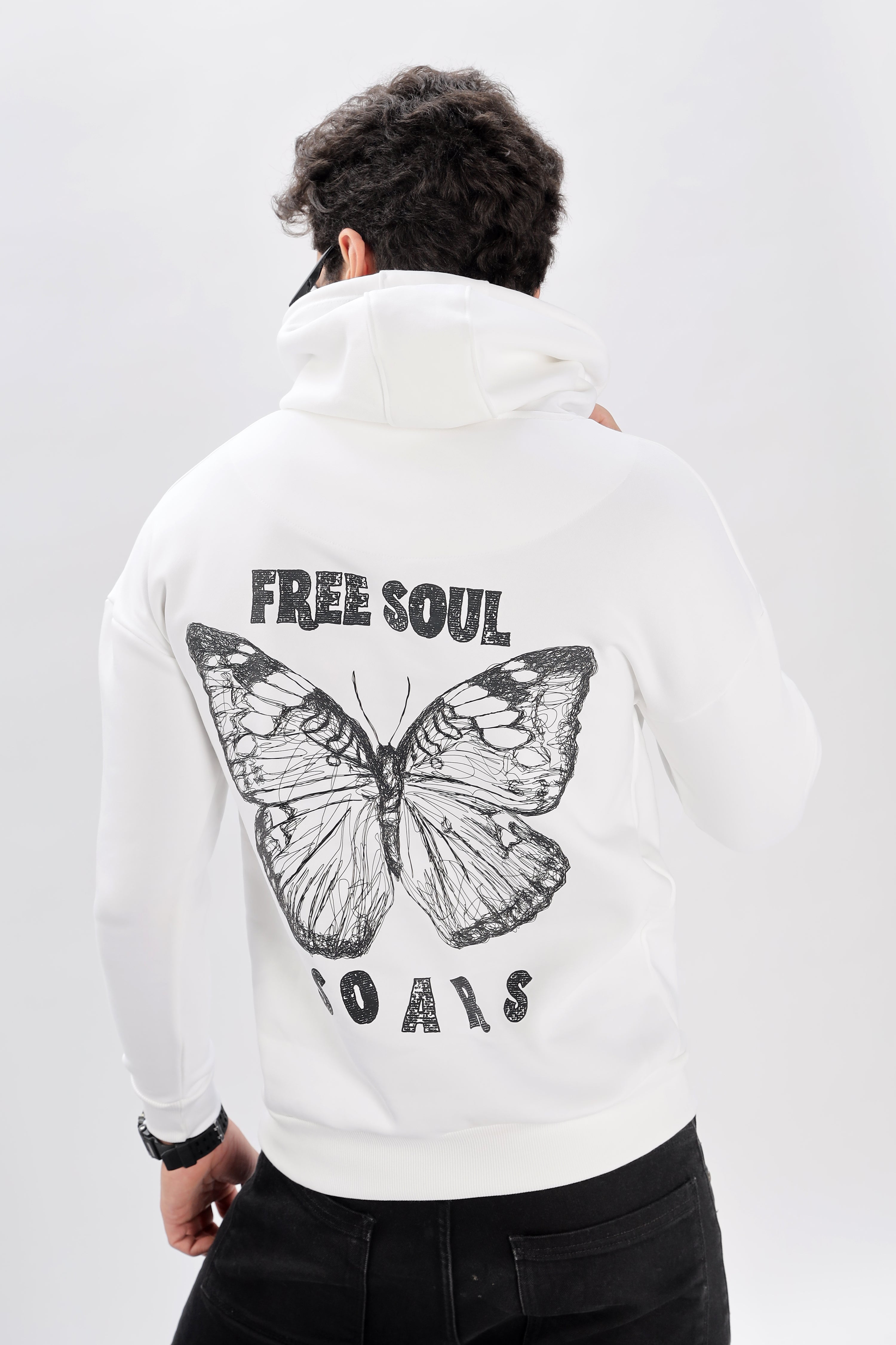 Free Soul Butterfly Oversized White Hoodie