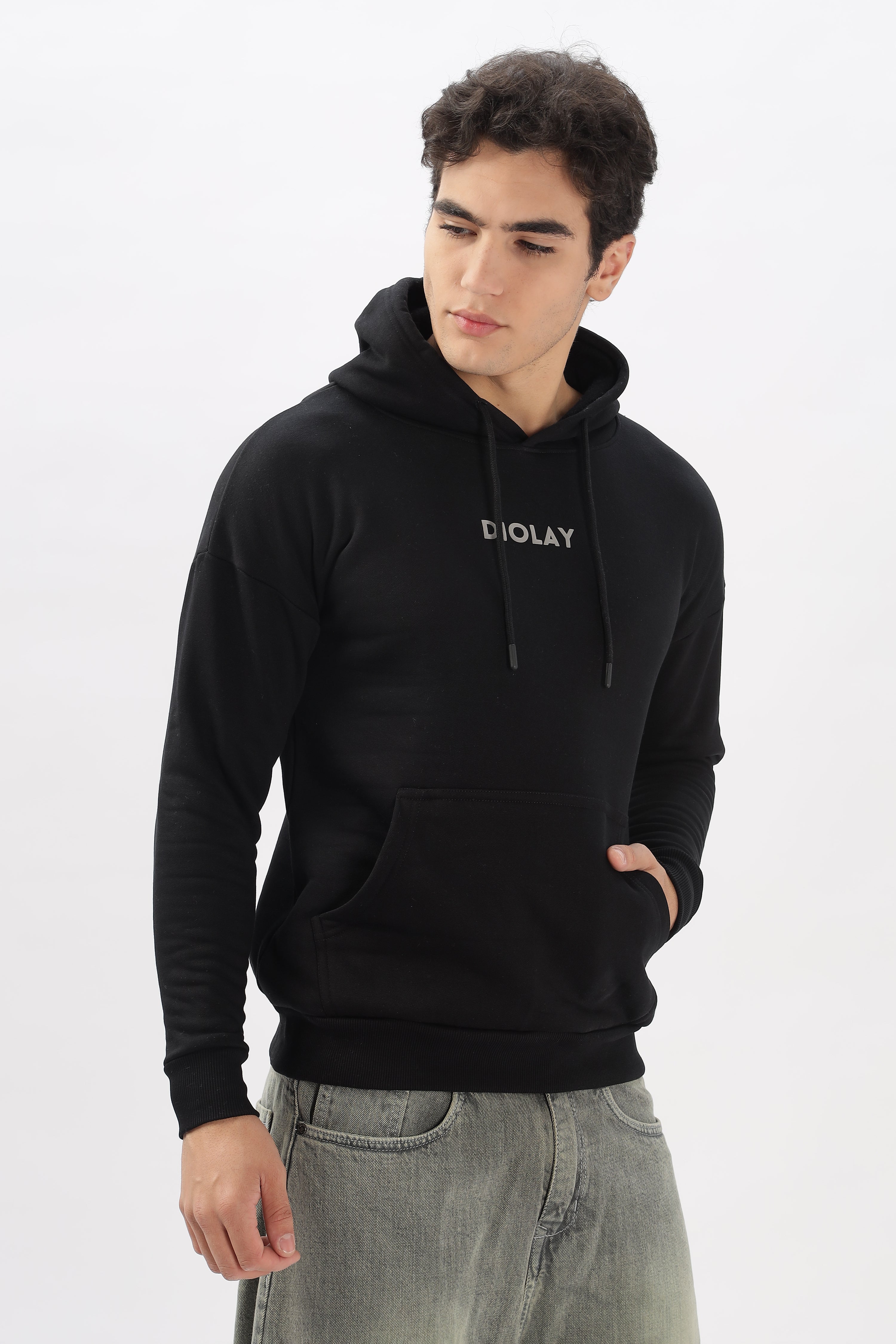 Solid Oversized Fit Black Hoodie