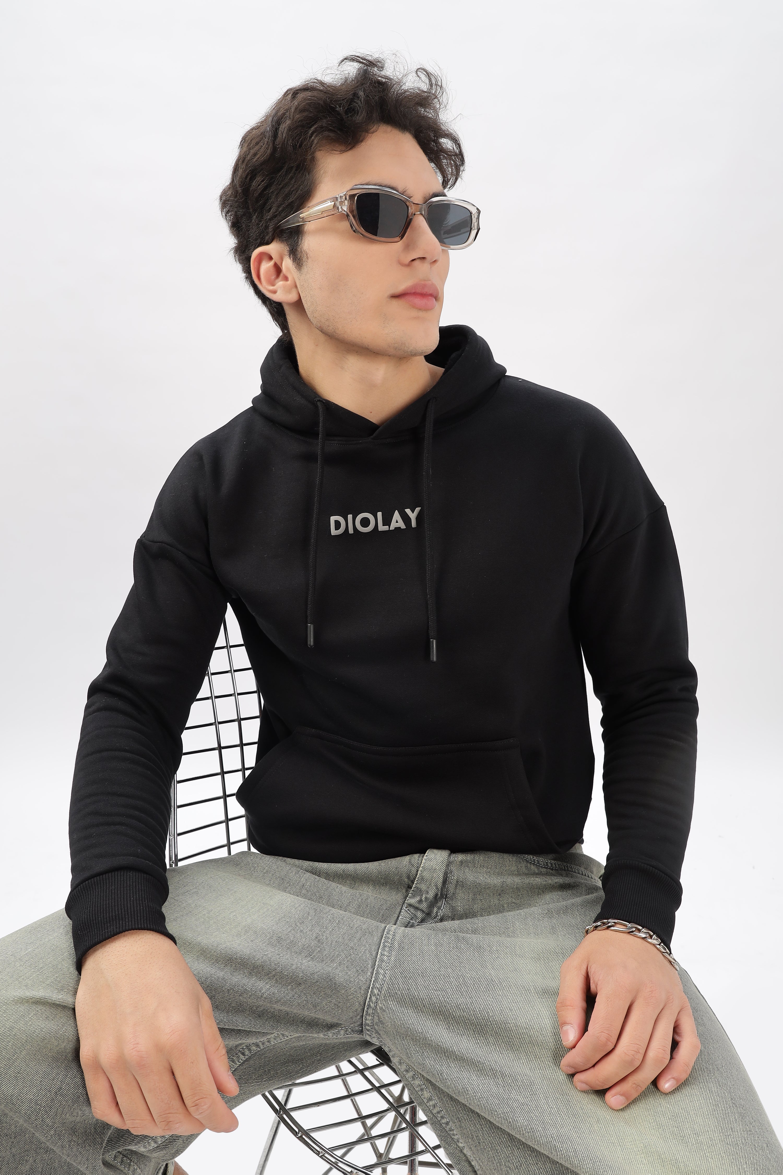 Solid Oversized Fit Black Hoodie