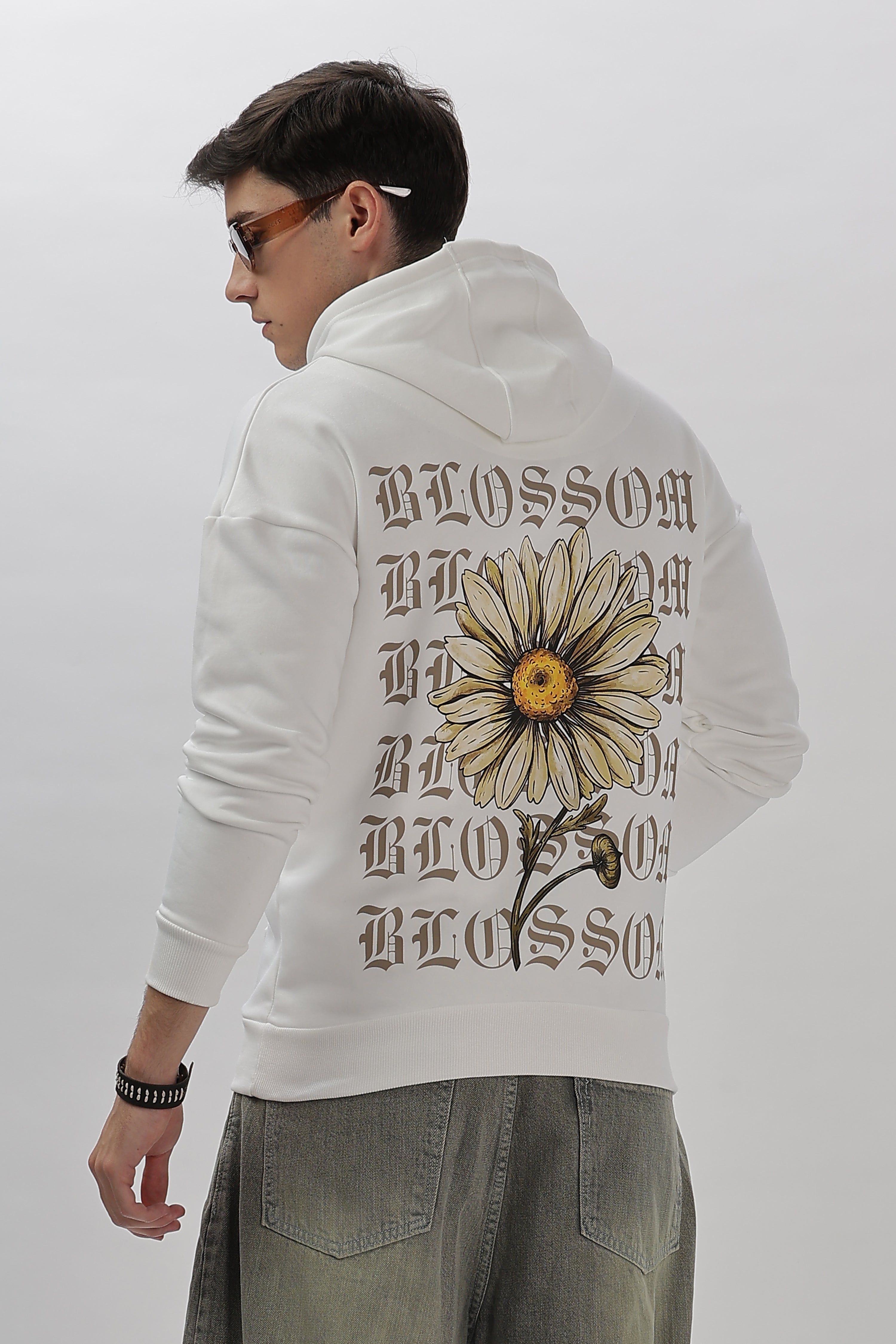 Gothic Blossom Oversized White Hoodie