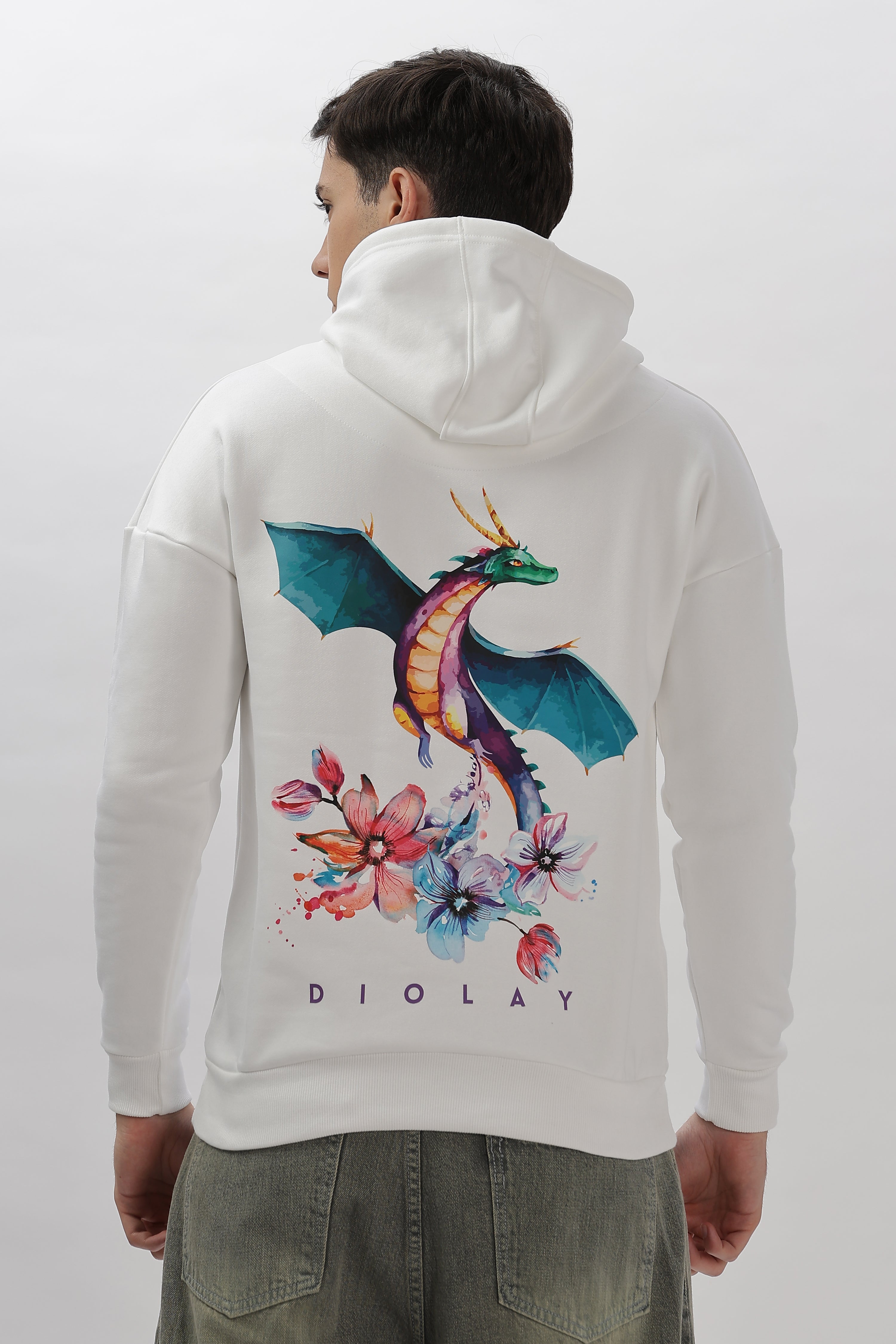 Dragon Flora Oversized White Hoodie