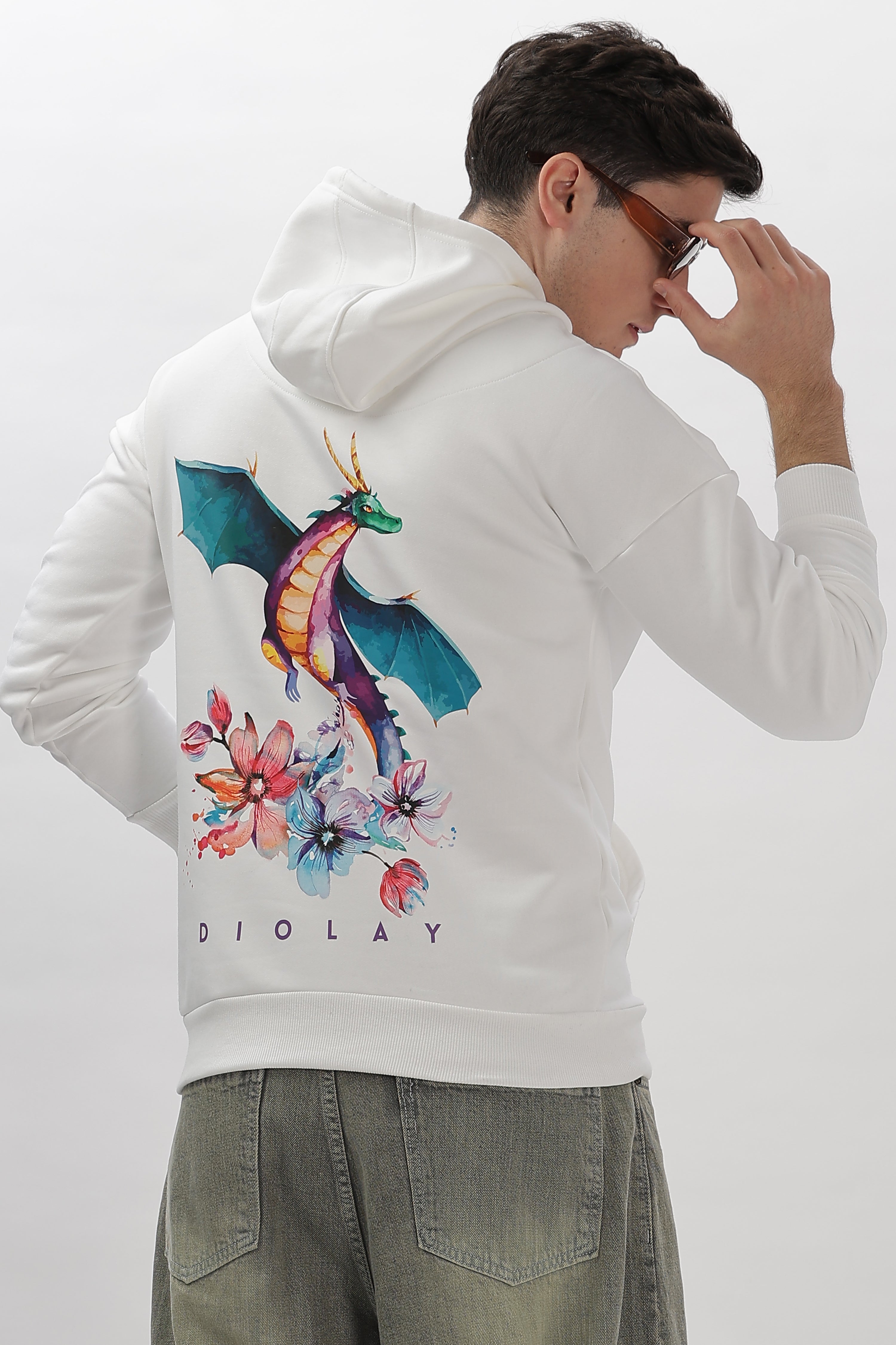 Dragon Flora Oversized White Hoodie