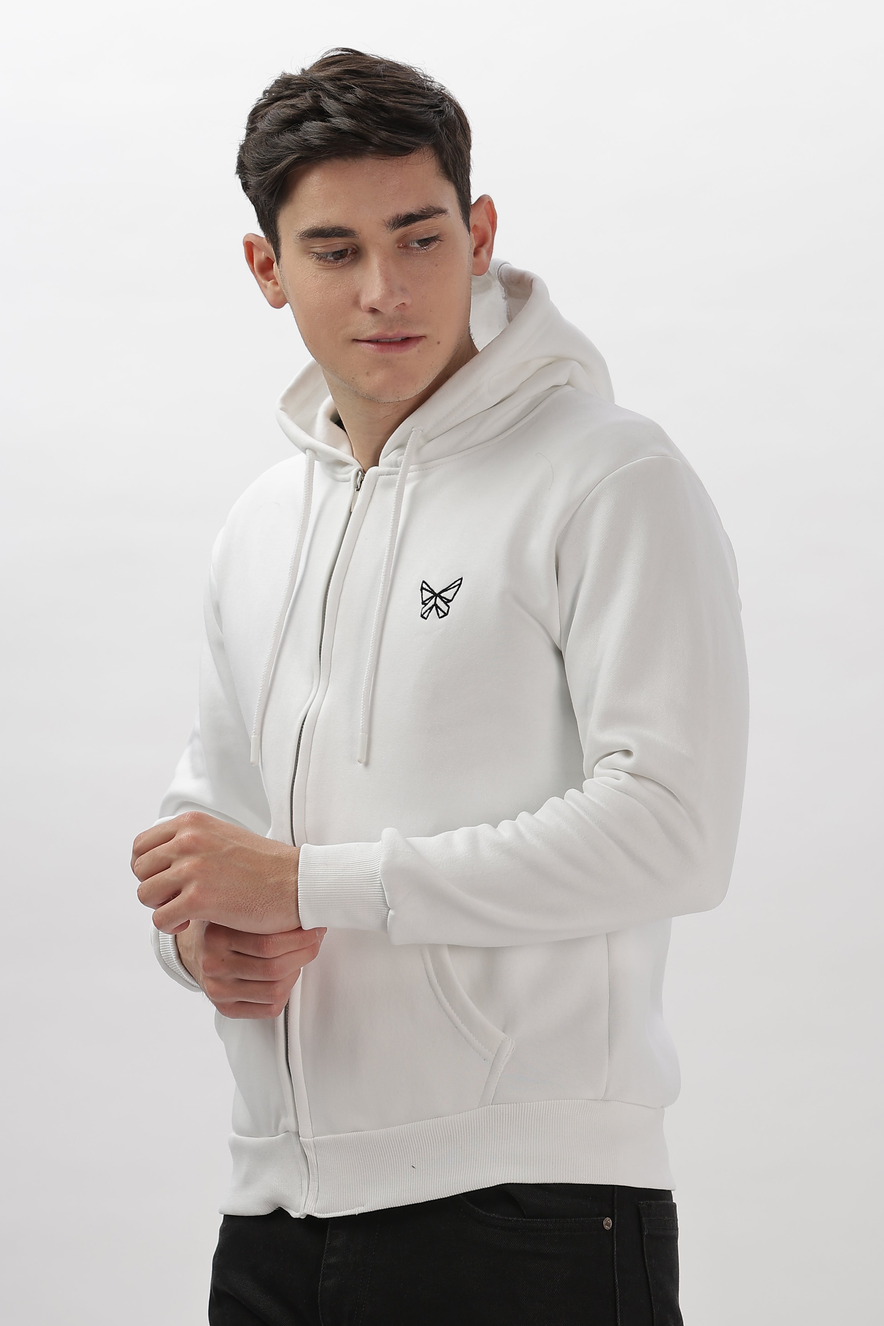 Solid Premium White Zipper Hoodie