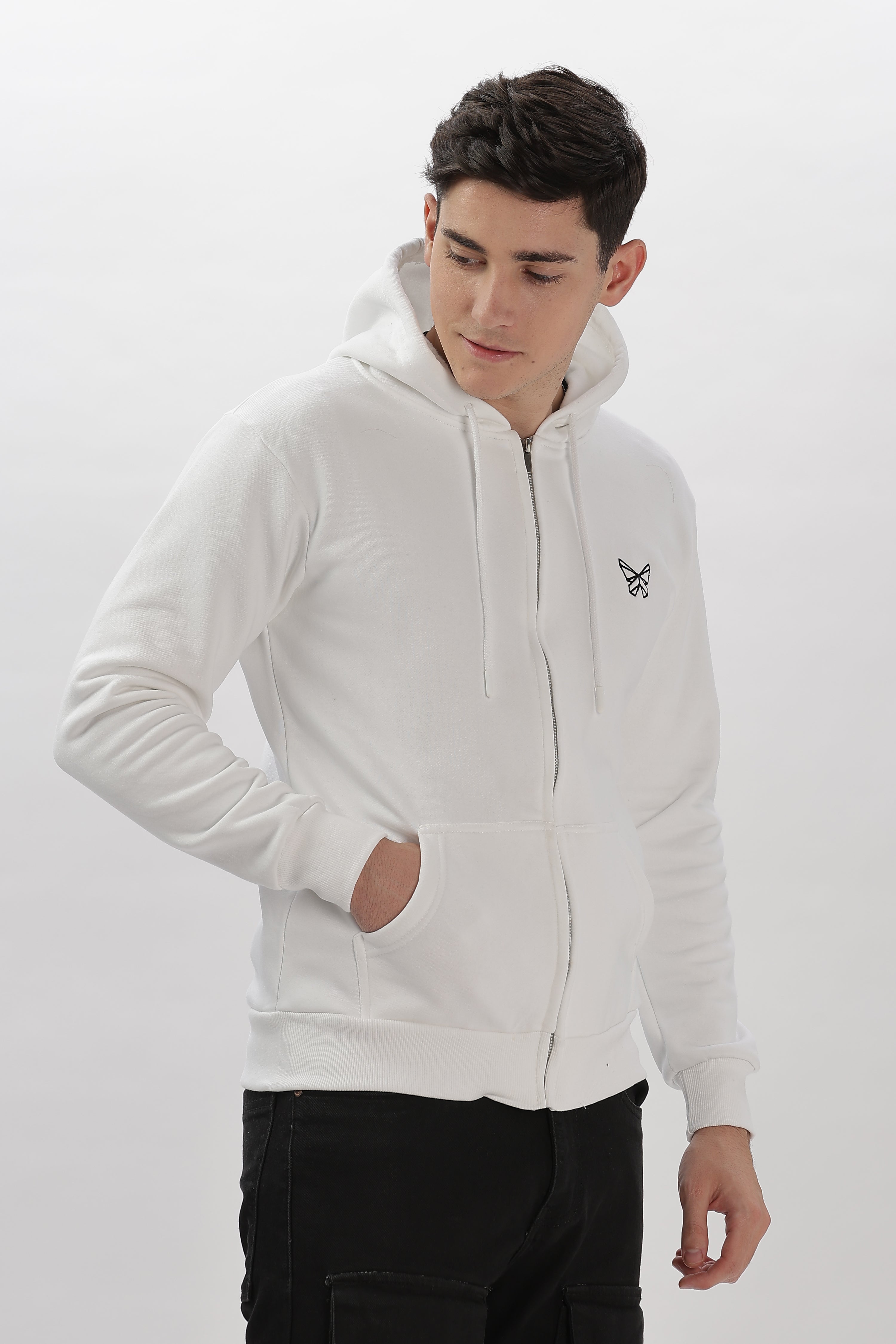 Solid Premium White Zipper Hoodie