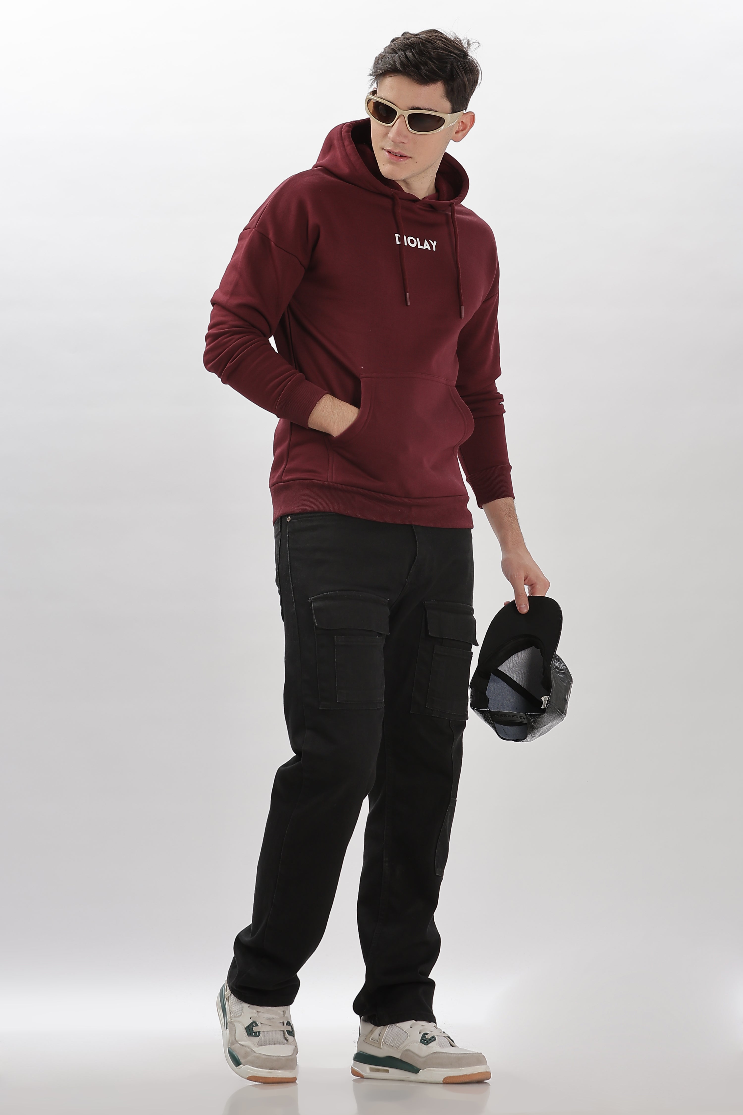 Solid Oversized Fit Pure Maroon Hoodie