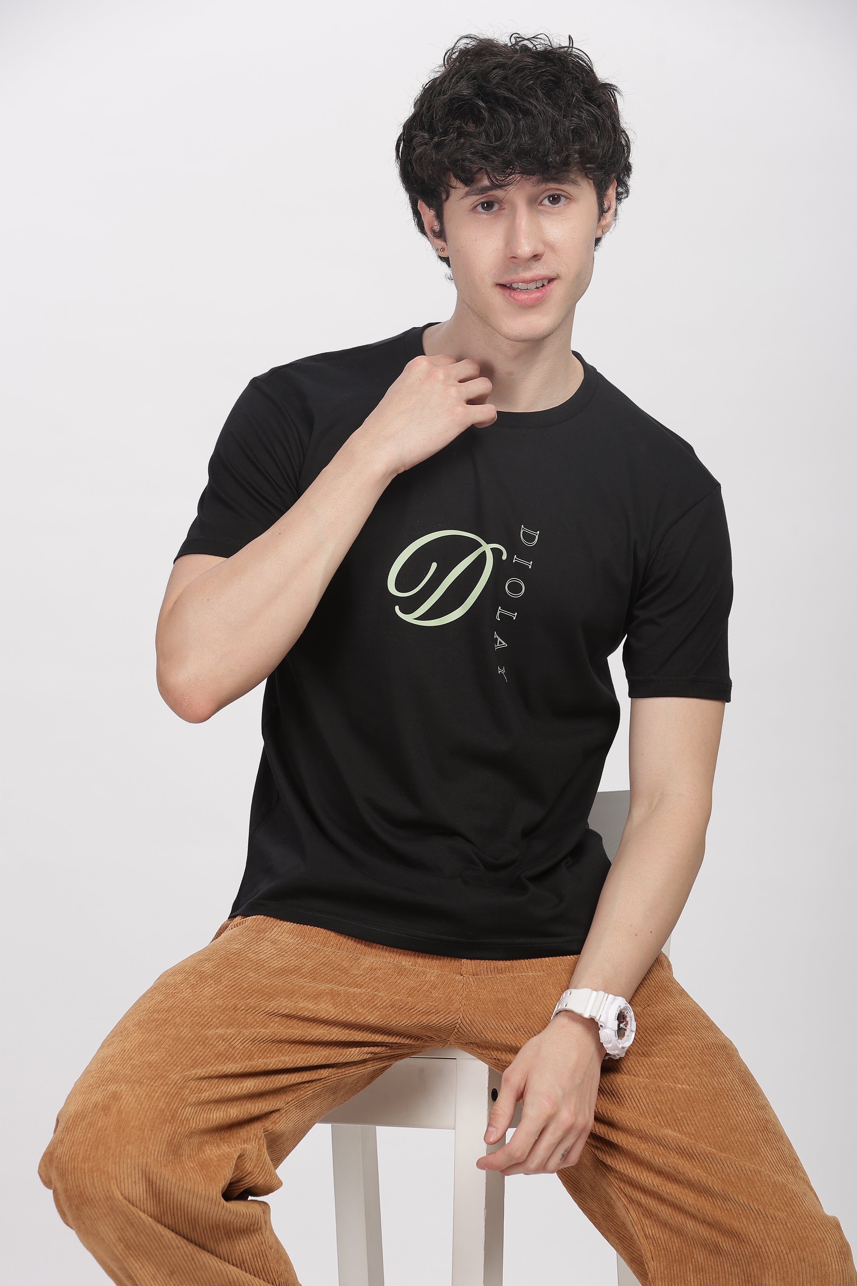 Diolay Monogrammed Elegance Regular Fit Supima Black T-Shirt