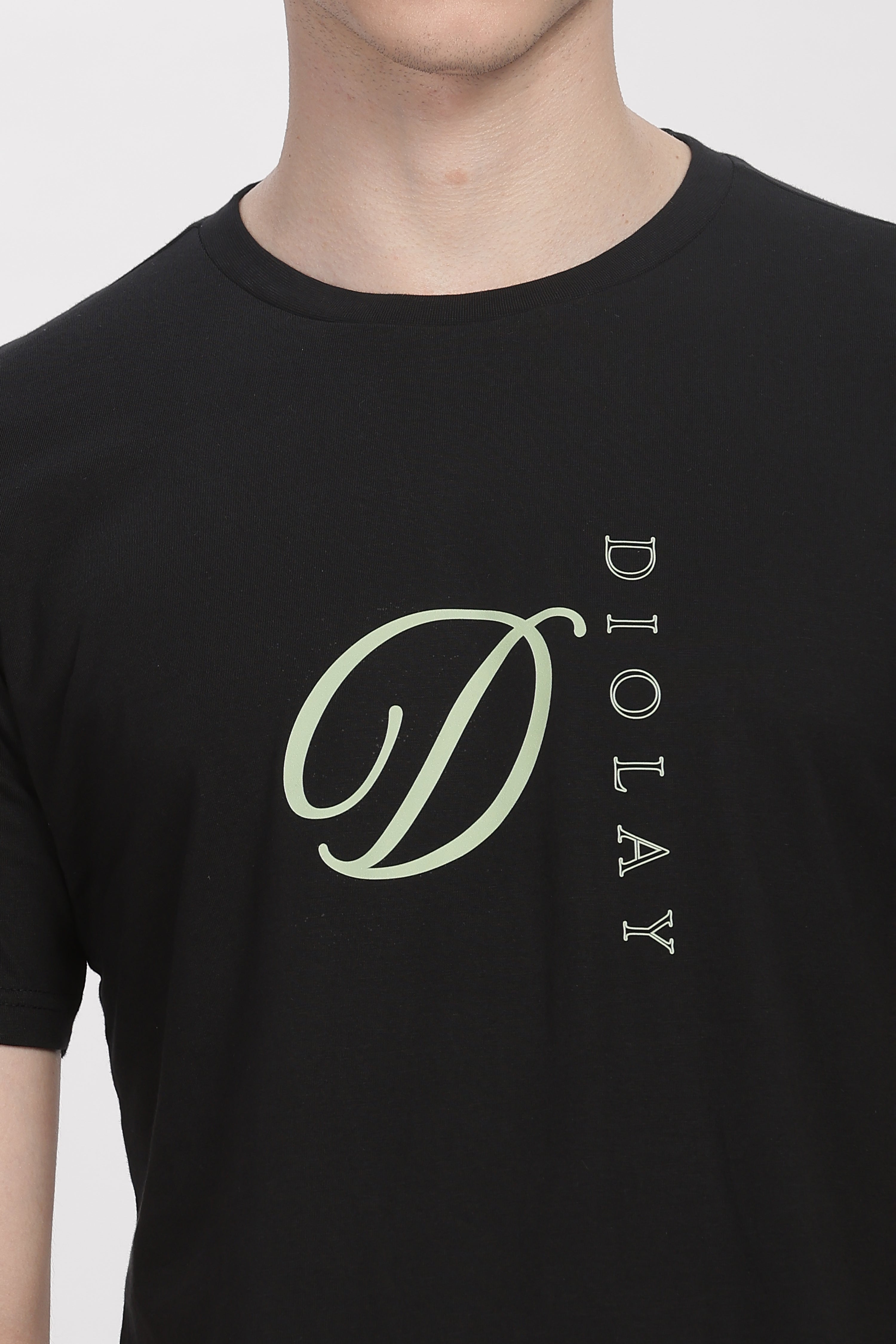 Diolay Monogrammed Elegance Regular Fit Supima Black T-Shirt