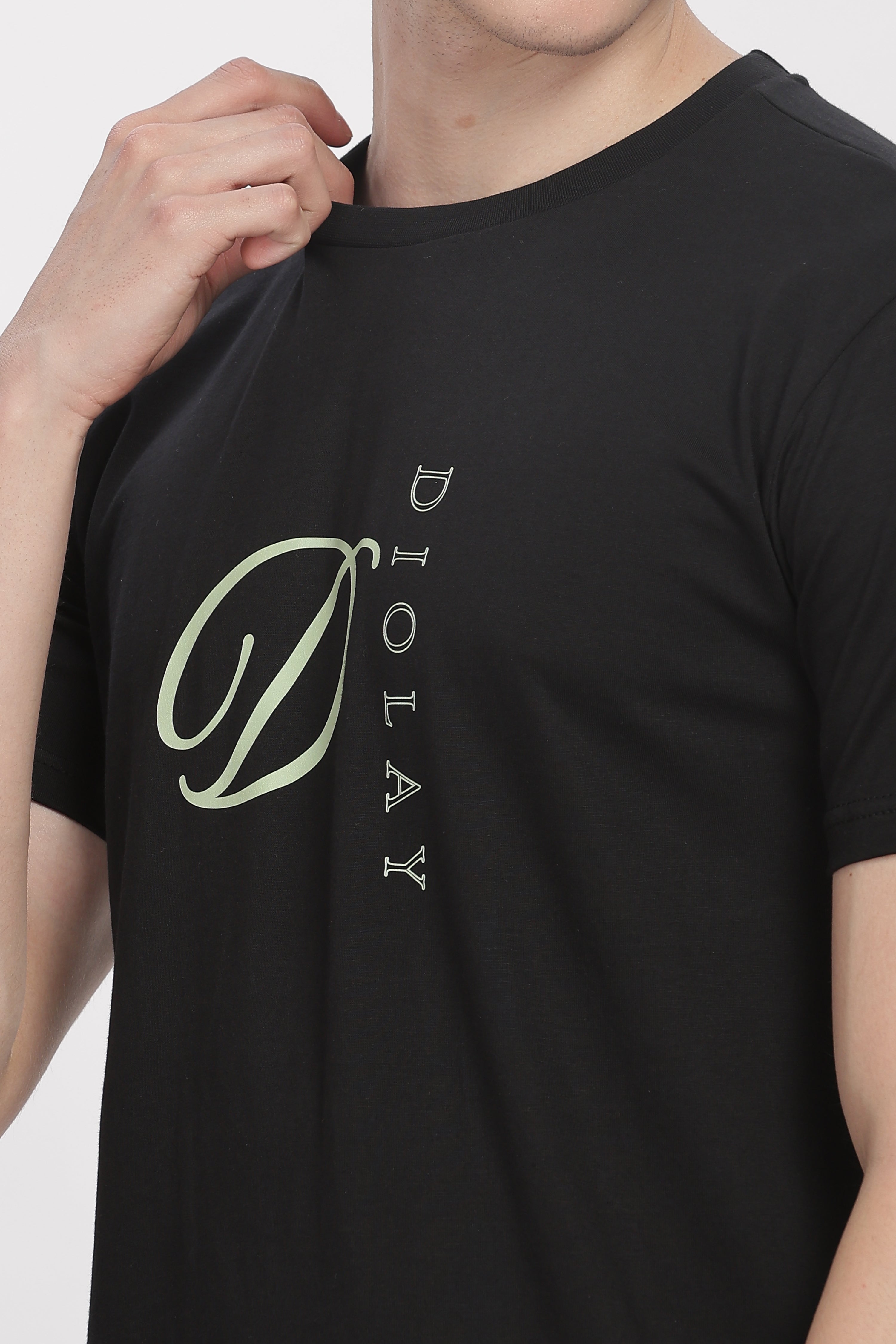 Diolay Monogrammed Elegance Regular Fit Supima Black T-Shirt